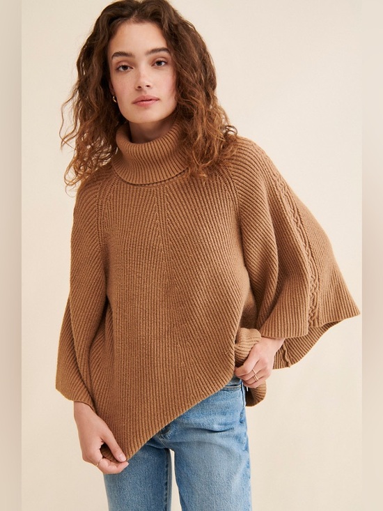 Anthropologie Sweaters - Anthropologie Kali Poncho Sweater Honey Ribbed Turtleneck Poncho Size XS/S